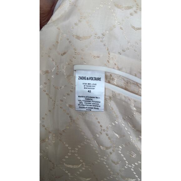 Zadig & Voltaire Ivory White Rhinestone Blazer Designer Jacket Size 42 - Picture 4 of 6